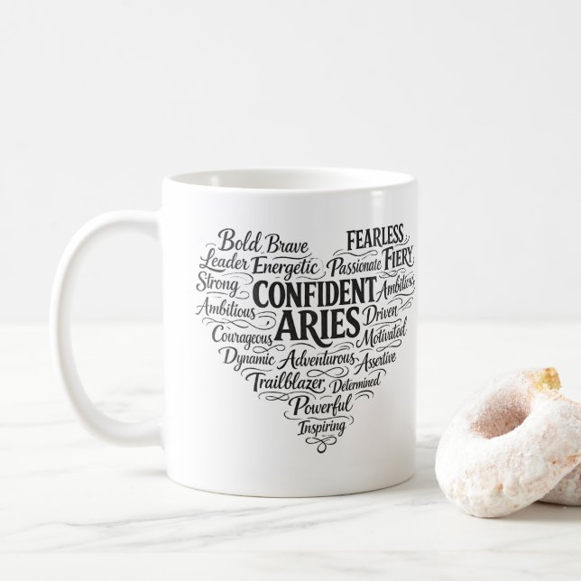 Caneca de Café Áries | Nuvem de Palavras do Zodíac (Com Donut)