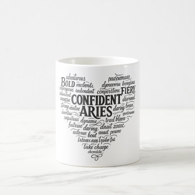 Caneca de Café Áries | Nuvem de Palavras do Zodíac (Centro)