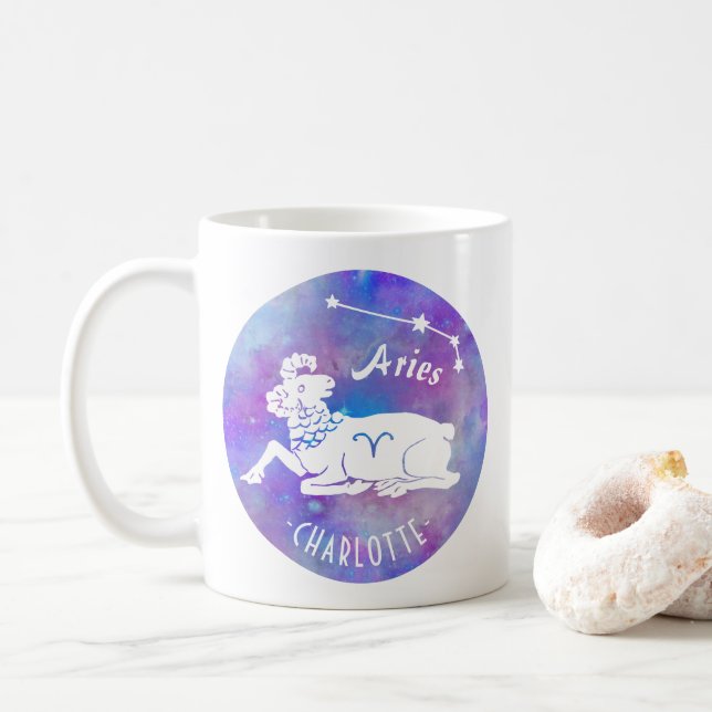Caneca De Café Aries Ram Constulation Stars Nome Personalizado An (Com Donut)