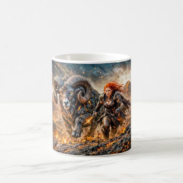 Caneca De Café Áries Zodíaco com Guerreiro e Carneiro em Carga (Centro)