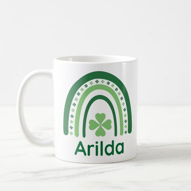 Caneca De Café Arilda Nome Clover Boho Rainbow (Esquerda)