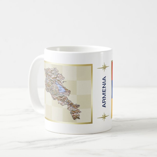 Caneca De Café Armênia Sinalizador + Mug de Mapa (Frente Esquerda)