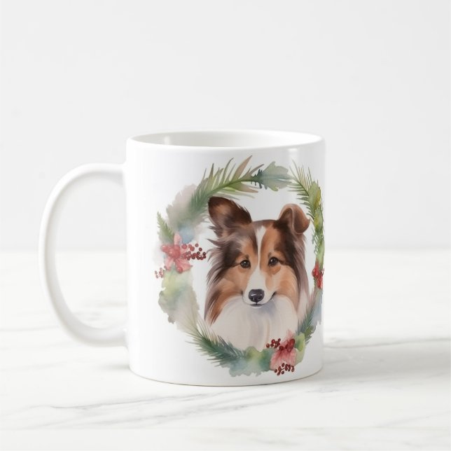 Caneca De Café Aroca de Natal com Shetland Sheepdog Cachorro Fest (Esquerda)