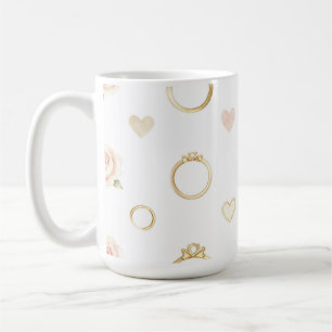 Caneca De Café Aros Românticos e Rosas Padrão Sem Costura