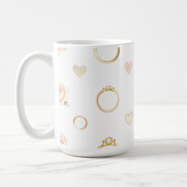 Caneca De Café Aros Românticos e Rosas Padrão Sem Costura (Esquerda)