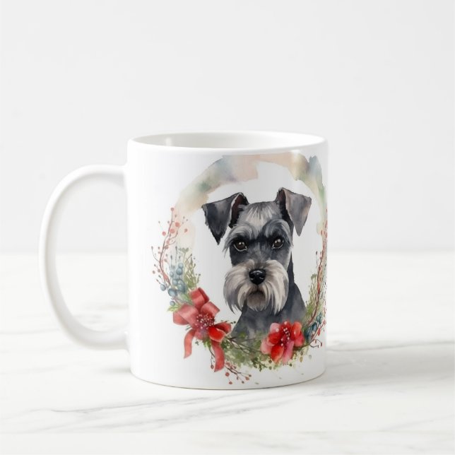 Caneca De Café Arosta de Natal do Schnauzer Pupila Festiva (Esquerda)