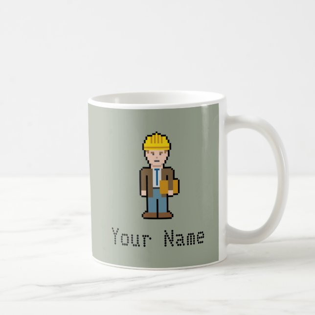 Caneca De Café Arquiteto de Pixel de Nome Personalizado (Direita)