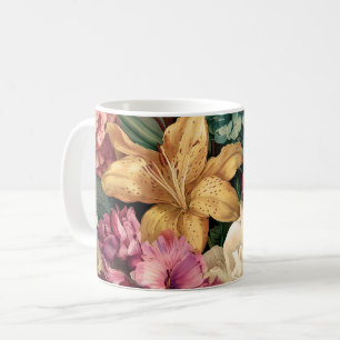 Caneca De Café Arranjo Floral Vintage Vibrante