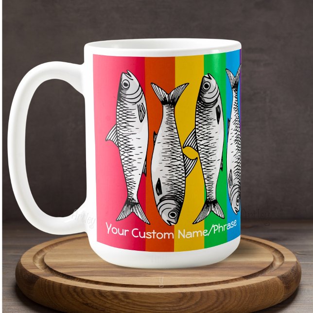 Caneca De Café Arranque Pop Arte Sardine Linha-up Nome Personaliz (Criador carregado)