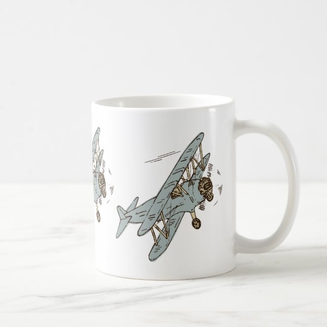 Caneca De Café Art Deco Bi-planes - amarelo sem texto. (Direita)
