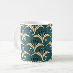 Caneca De Café Art Deco Crane - fundo azul