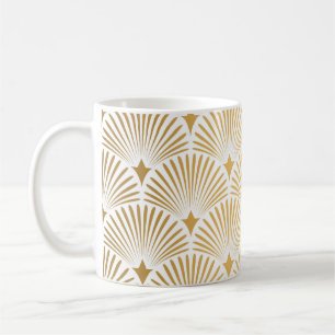 Caneca De Café Art Deco: Elegância Dourada-Branca.