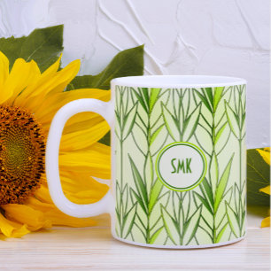 Caneca De Café Art Deco Elegante Deixa Folha Verde Padrão Floral