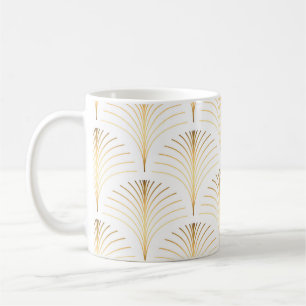 Caneca De Café Art Deco Floral: Elegância Ouro.