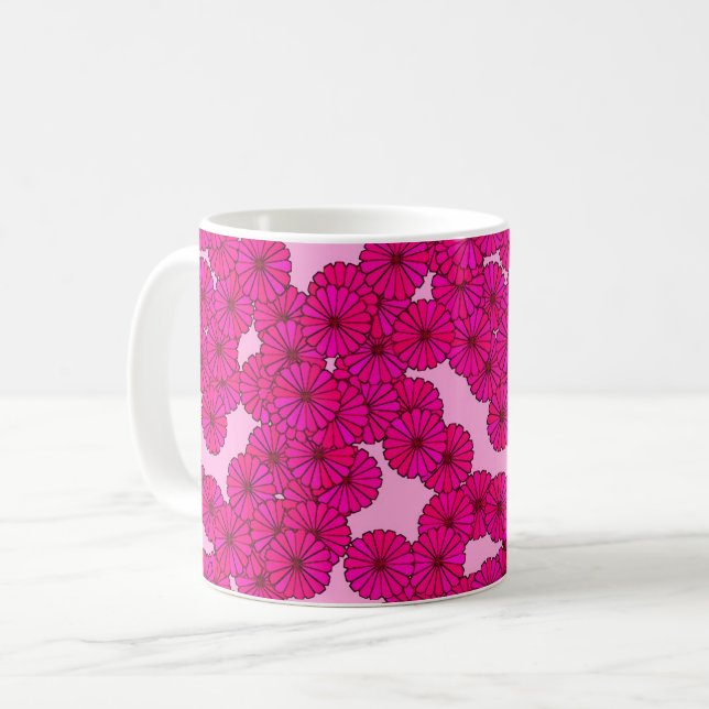 Caneca De Café Art Deco - padrão de flores - magenta a rosa (Frente Esquerda)