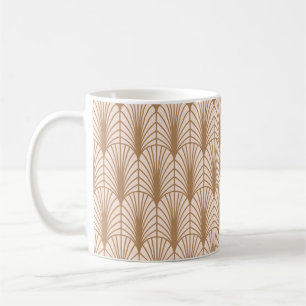 Caneca De Café Art Deco Rosa: Penas de Peacock Ouro