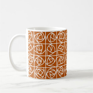 Caneca De Café Art Deco Rosa Squares Estilizados Laranja Floral
