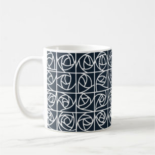 Caneca De Café Art Deco Rosa Squares Estilizados marinho Floral A