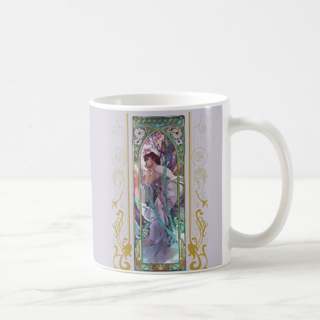 Caneca De Café Art Nouveau Alphonse Mucha Evening Contemplação (Direita)