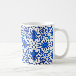 Caneca De Café Art Nouveau Azulejo Chinês - Cobalto Azul e Branc