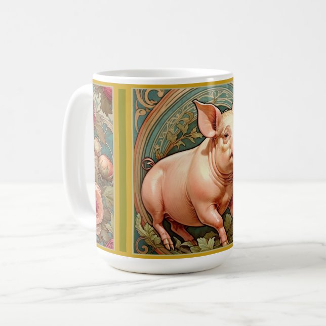 Caneca De Café Art Nouveau Farmhouse Pig Mug (Frente Esquerda)