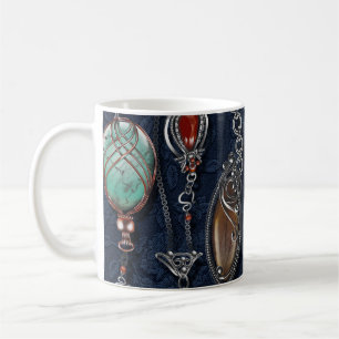 Caneca De Café Art Nouveau Floral: Denim Elegance.