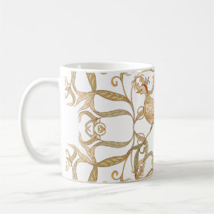 Caneca De Café Art Nouveau Flores Aves