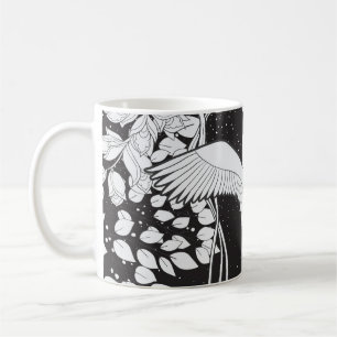 Caneca De Café Art Nouveau: Ilustração de Aves Florais