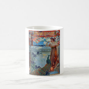 Caneca De Café Art Nouveau Lady with Peacock