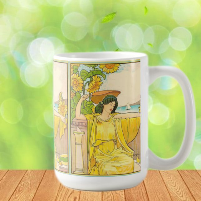 Caneca De Café Art Nouveau Mulher com Girassóis (Criador carregado)