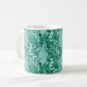 Caneca De Café Art Nouveau Peacock Impressão, Turquoise e Aqua