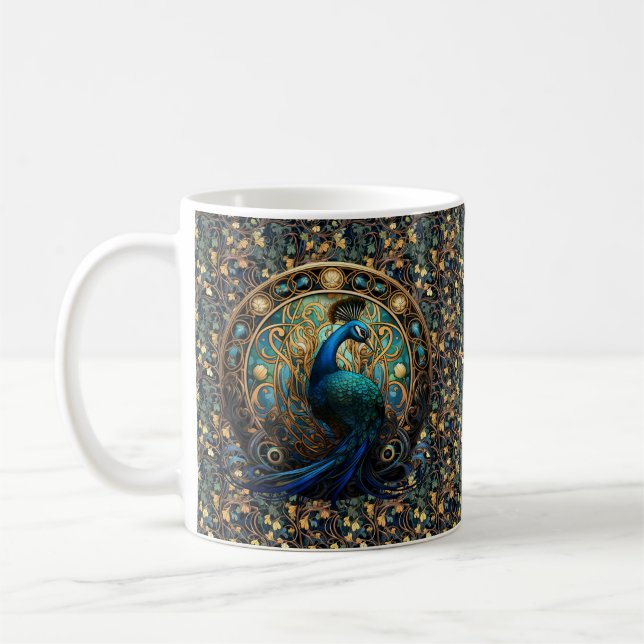 Caneca De Café Art Nouveau Peacock sobre Ivy Coffee Mug 2 (Esquerda)