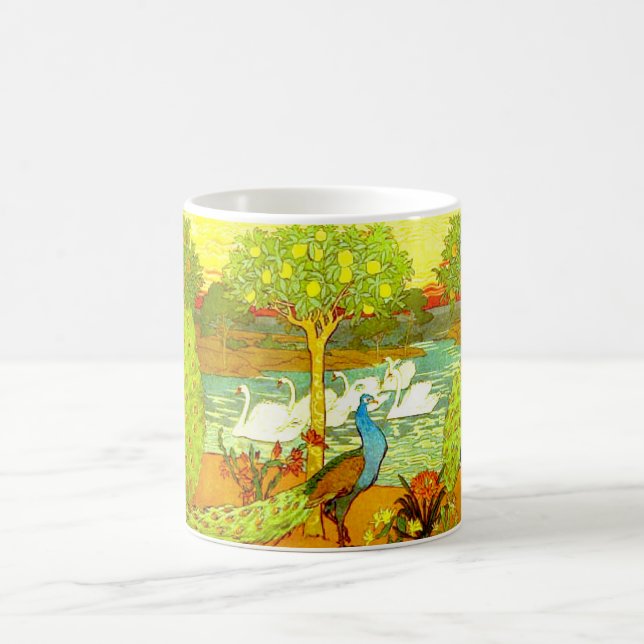 Caneca De Café Art Nouveau Peacocks e Swans (Centro)