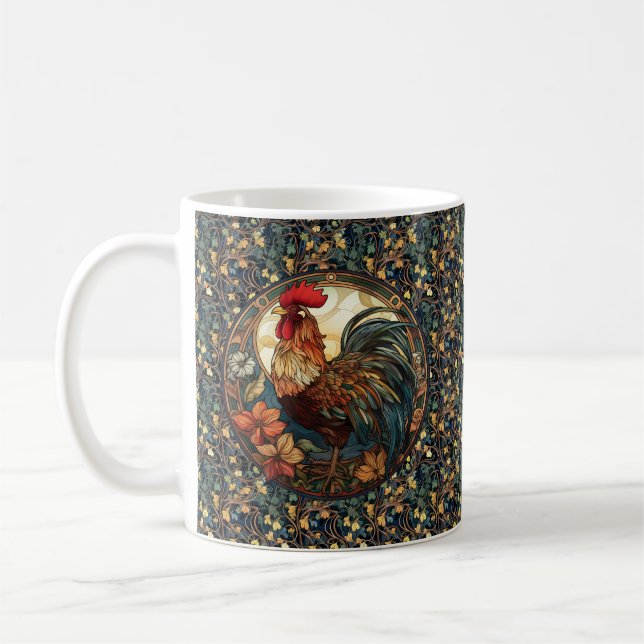Caneca De Café Art Nouveau Rooster sobre Ivy Coffee Mug (Esquerda)