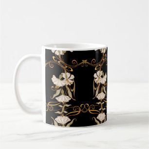 Caneca De Café Art Nouveau Style: Vintage Preto-Dourado.
