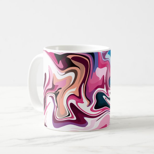 Caneca De Café Arte Abstrata de Redemoinho Fluido em Rosa, Branco (Frente Esquerda)