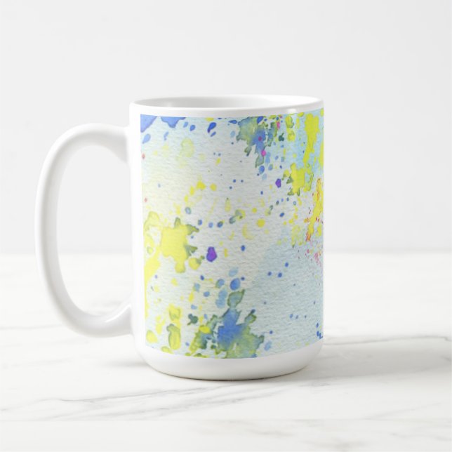 Caneca De Café Arte Abstrata em Aquarela com Salpicos Pastéis (Esquerda)