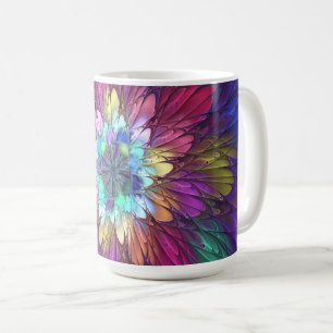 Caneca De Café Arte Abstrata Fractal de Flor Psicodélica Colorida