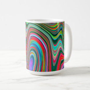 Caneca De Café Arte Abstrata Groovy Vermelha, Verde e Azul Trippy