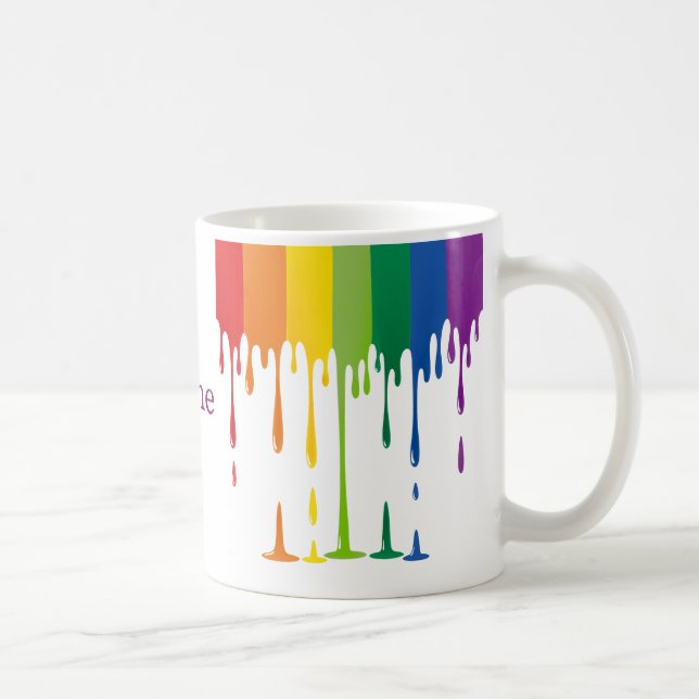 Caneca De Café Arte Abstrata Líquida de Tinta Pingando Arco-íris (Direita)