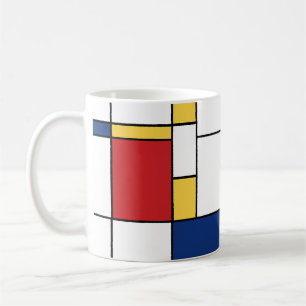 Caneca De Café Arte Abstrata Minimalista Mondrian Cores Primárias