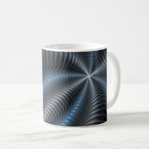 Caneca De Café Arte abstrata moderna fractal 3D cinza azul plásti