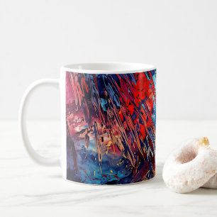Caneca De Café Arte Abstrato Contemporânea Vermelha Azul de Fiaçã