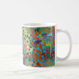 Caneca De Café Arte Abstrato digital colorida com quadrados