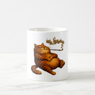 Caneca De Café Arte Aconchegante de Gato Gordo Laranja Vintage Fu
