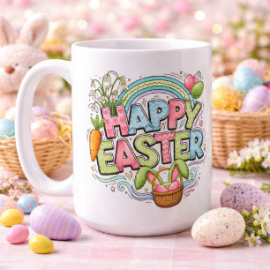 Caneca De Café Arte Alegre de Páscoa com Orelhas de Coelho e Flor