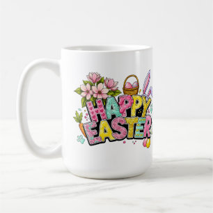 Caneca De Café Arte Alegre de Páscoa com Orelhas de Coelho e Flor