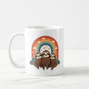 Caneca De Café Arte Animal Fofo Retro Arco-íris Preguiça Vintage 