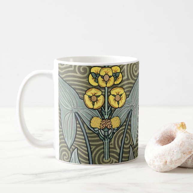 Caneca De Café Arte Antiga Flores de Jardim em Estilo Arte Nova c (Com Donut)