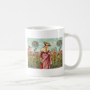 Caneca De Café Arte Antigo Jardim Crescer Flor Mulher